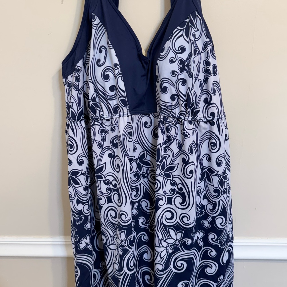 Stylish Navy and White Floral One-Piece Swimsuit